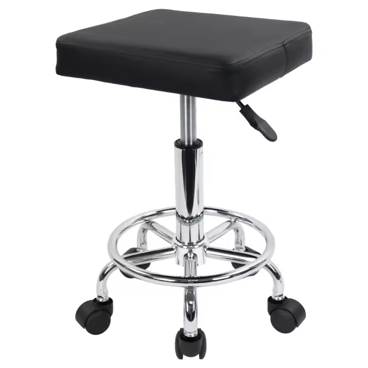 Taburete con Ruedas cuadradas de Cuero PU, Altura Ajustable, Giratorio, Masaje, SPA, Silla de Trabajo con Ruedas Co - 1