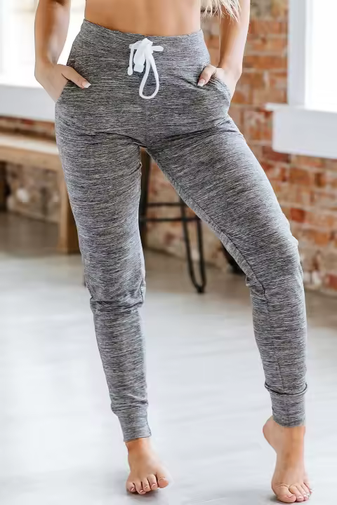 Elrachen Joggers para mujer Slim Fit con cordón en la cintura y bolsillos, gris, tallas S-2XL - 1