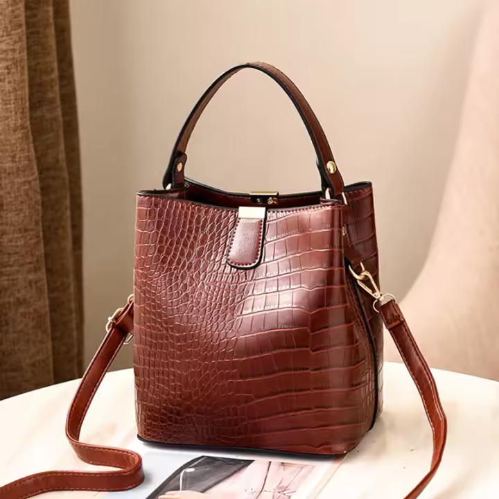 Bolso de Mano de PU con Patrón de Cocodrilo para Mujeres Bolso de Hombro de Estilo Retro Tamaño de Botella de Agua Bolso de Mensajero Casual - 1