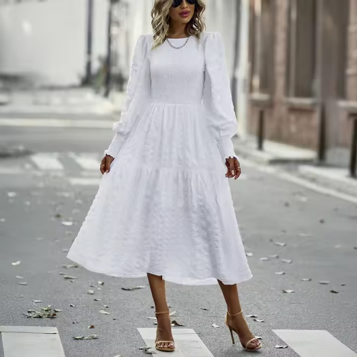 Vestido elegante de manga larga con cintura elegante de otoño e invierno para mujer - 1