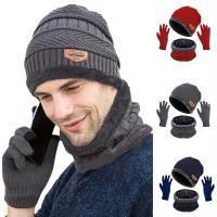 Guantes Táctiles de Color Sólido para Hombres y Mujeres Conjunto de 3 Piezas Cálido para Ciclismo al Aire Libre Invierno Plus Veet Engrosado Scarf Hat - details 1