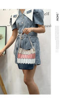 Nuevo bolso de cesta de verduras con diamantes geométricos, bolso de cubo de color de contraste de moda, bolso versátil para mujer. - details 19