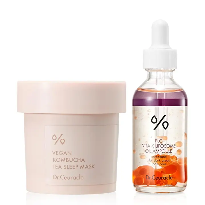 Dr.Ceuracle caliente |   Mascarilla para dormir con té de Kombucha vegana + ampolla de aceite de liposoma PLC Vita K - 1
