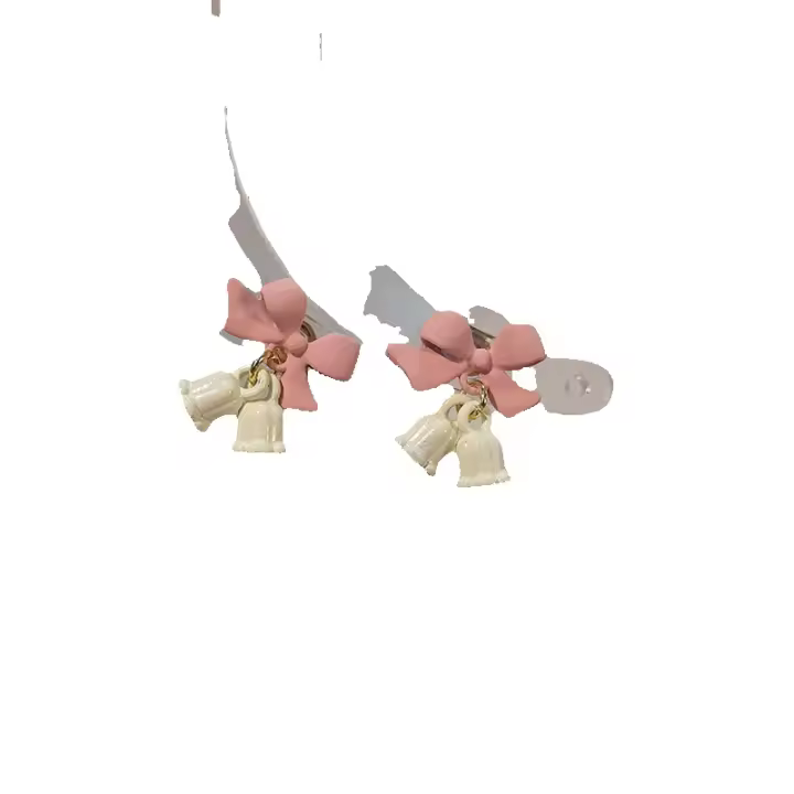 Dulce doncella corazón rosa arco aretes muguet macaron sistema de color horneado pendientes linda chica earwear par - 1