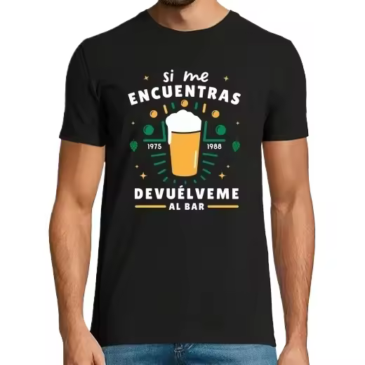 Si me encuentras devuélveme al bar Camisetas CERVEZA,Pack Regalo Camiseta Personalizada - 1