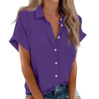 Blusa lisa de manga corta para mujer, camisa informal de un solo pecho, de moda - details 17