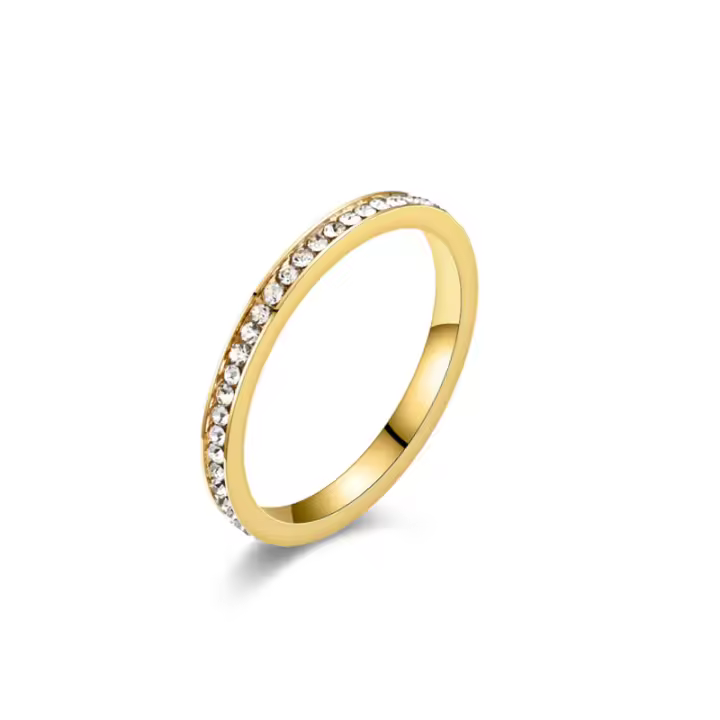Anillo con incrustaciones de diamantes de acero de titanio de 2 mm para mujer, nicho de gama alta, anillo de pareja simple, joyería de mano - 1