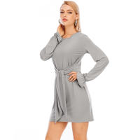 2025 primavera nuevo vestido casual de correa de manga larga de color sólido grande para mujer - details 6