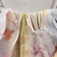 Vestidos largos sin espalda con hombros descubiertos y volantes de manga larga con estampado ral multicolor en stock 2025 Nuevo - details 5