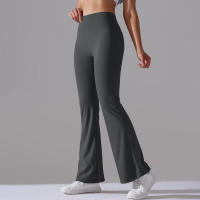 Leggings de yoga de color sólido para mujer, pantalones acampanados de cintura alta, elásticos, entrenamiento, pierna ancha - details 48