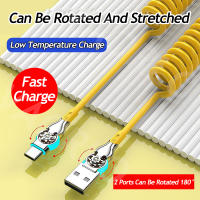 Cable de carga retráctil de resorte súper rápido 6A, interfaz de aleación de Zinc tipo C/Micro USB, Kit de coche de rotación de 180 °, línea de datos para iPhone - details 2