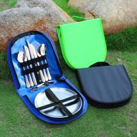 Juego de cubiertos portátil para acampada, de acero inoxidable, cuchillo para carne, juego de platos de tela - details 5