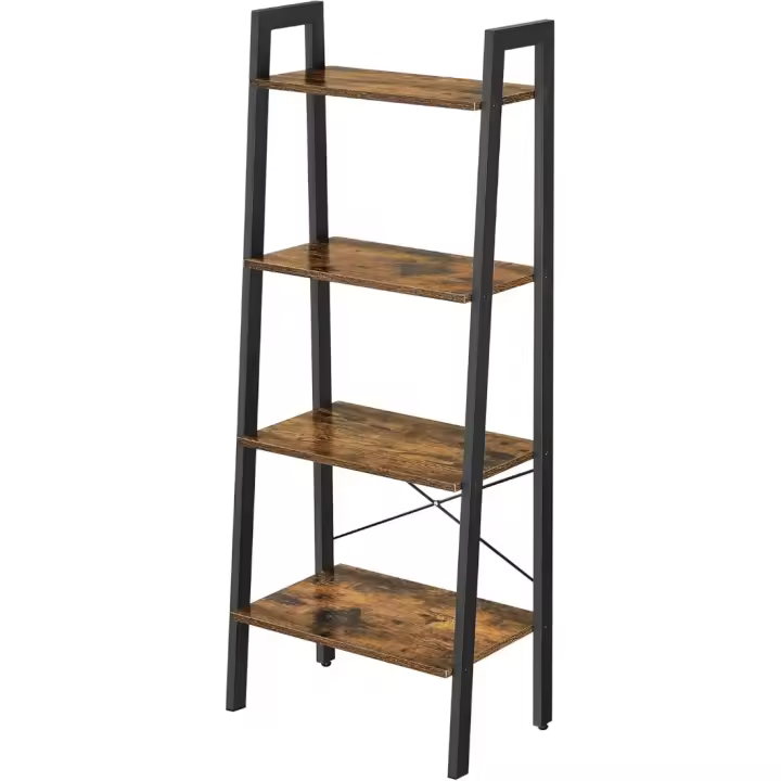 Estantería de Escalera de 4 Niveles Estilo Industrial Marco de Acero Marrón Rústico y Negro - 1