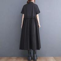 2024 Primavera Verano nuevos vestidos camiseros de retales para mujeres de manga corta sueltos Casual Vintage vestido largo moda ropa elegante - details 3