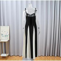 Vestidos largos elegantes de retazos en blanco y negro, vestido ajustado de manga larga con cuello redondo a la moda para mujer, batas de fiesta de noche para mujer - details 4