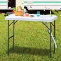 Mesa Plegable de Picnic Multifuncional con Fregadero Grifo y Pistola de Riego Extensible para Balcón Jardín Camping Barbacoa Exterior Metal 114,5x59x94,5 cm Blanco - details 1