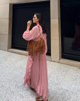 Vestidos elegantes lisos de encaje con múltiples unces, vestidos elegantes holgados con cuello de pico, batas de manga larga para mujer nueva, vestido de vacaciones para ir al trabajo de verano 2025 - details 9