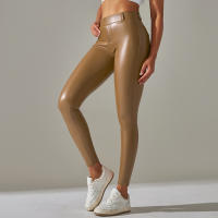 Nessaj-pantalones de piel sintética de terciopelo fino para mujer, leggings de cuero PU ajustados, sexy, con bolsillo, Otoño e Invierno - details 12