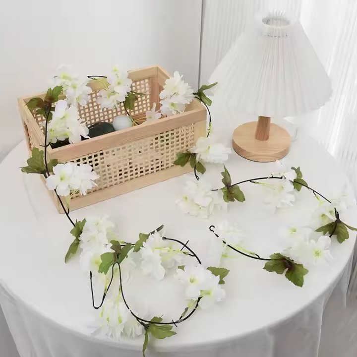 Vid de Seda de Cerezo en Blanco y Rosa Flor de Pared Colgante de 230cm para Bodas y Decoración del Hogar - 1