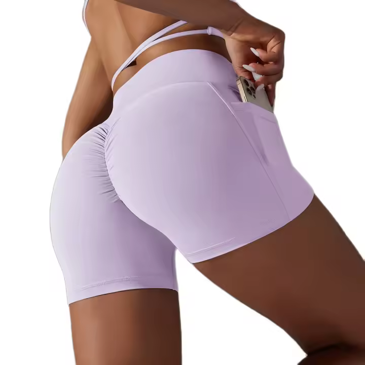 Nessaj-pantalones cortos de yoga para mujer, shorts de cintura cruzada, sensación desnuda, para gimnasio, fitness, a prueba de sentadillas, con paquete - 1