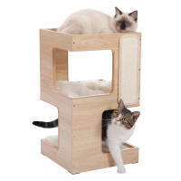 PAWZ Road Camita para gatos con dos grandes condominios, almohadilla rascadora, rascadora para gato desmontable, casa de madera para gatos con tapetes mullidos, muebles para gatos y juguetes para gatos - details 19