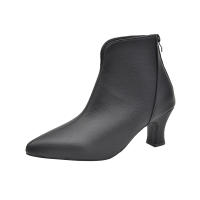 Nuevas botas de mujer con tacón de gato, boca en V, ajustadas, color marrón y piel desnuda. - details 3