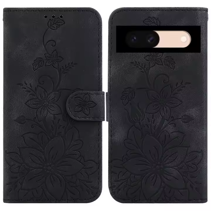 Para Google Pixel 8a Funda de teléfono plegable de cuero con estampado floral y soporte - 1