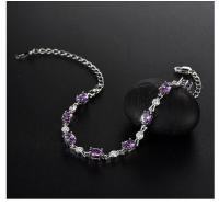 S Pulsera de plata pura con diamantes morados para mujer, pareja de amatista, estilo coreano, personalidad, serie forestal, joyería Bestie - details 3