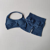 Traje de Yoga de 2 piezas para mujer, ropa de gimnasio de encaje perfecto, Sujetador deportivo Halter, pantalones cortos de impacto a juego, conjuntos de entrenamiento, equipo de gimnasio - details 4