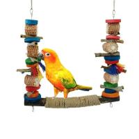 Jaula de madera colorida para loros, juguete resistente a las mordeduras, juguetes para masticar pájaros, cuerda resistente al desgaste, columpio para pájaros, suministros para mascotas - details 2