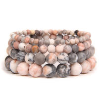 Pulsera de Piedra Mineral Zebra Rosa Frostada Natural Hecha a Mano Joyería de Meditación de Yoga - details 0