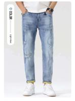 Vaqueros ajustados cónicos de mezclilla elástica de alta calidad para hombre, pantalones de estilo informal de verano y otoño de diseñador rasgados a la moda - details 6