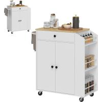 Cocina con Ruedas Carrito de Cocina Mueble Auxiliar de Cocina con 2 Puertas Cajón Especiero de 3 Niveles Toallero y Estante Ajustable 82x38x86,5 cm Blanco - details 0