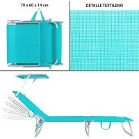 Silla de Playa Tumbona con Parasol Rebanable de 3 Posiciones Convertible en Cama Verde Aguamarina de Aluminio y Textileno Tamaño 190x58x25 cm - details 3