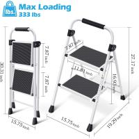 Escalera Plegable 4 Peldaños, Escalera de Tijera con Pedales Antideslizantes Anchos, Barandilla, Escalón Taburete de Acero Portátil Uso Hogar Cocina Oficina, Carga hasta 150 kg, Blanco - details 12