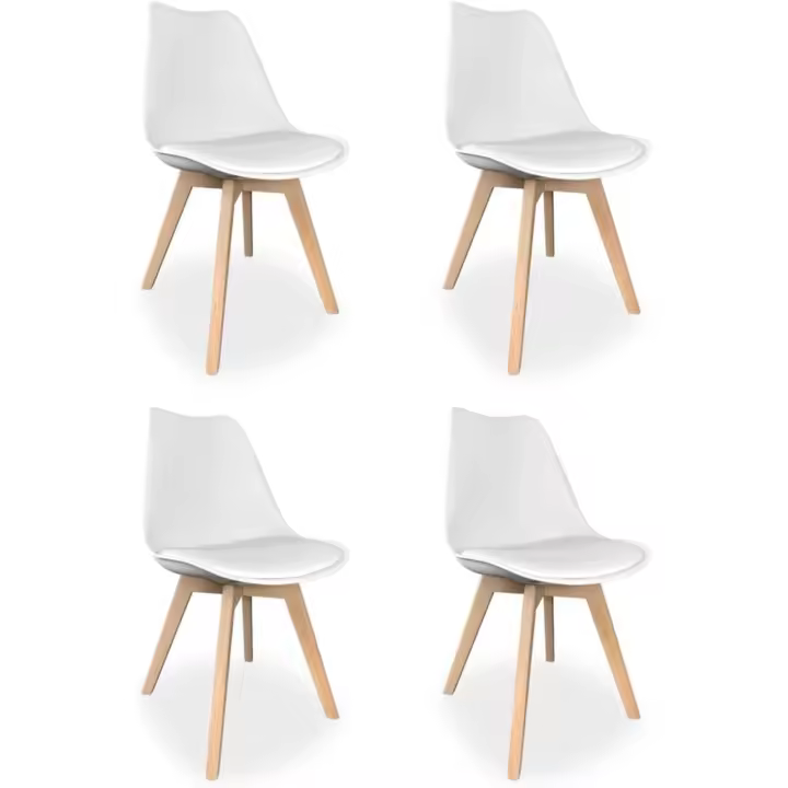 Pack de 4 Sillas Escandinavas Acolchadas para Cocina, Salón o Comedor, Modelo Sena, Patas de Madera, Prácticas y Funcionales, Fácil Montaje, Color Blanco - 1
