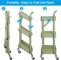 Cocina de 3 Niveles, Carrito Plegable de Metal, Estante con Ruedas, Organizador de estantes, Estante de Cocina, Carrito Plegable Multiusos para Cocina, baño, Oficina (Verde) - details 1