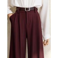 Shoufeistore Primavera 2025 Nuevos Trajes Color Borgoña Pantalones Para Mujer Oficina Señora Elegante Cintura Alta Pierna Ancha Pantalones De Moda Con Bolsillos Negro Gris - details 6