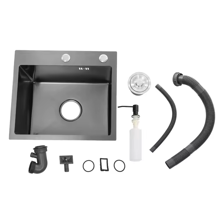 Nuevo fregadero de cocina bajo encimera, cuenco individual empotrable, acero inoxidable, negro, 40x45cm - 1