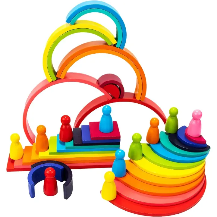 Bloques de Construcción de Arcoíris Wooden Rianbow Stacker Jugset Para Niños de 3 4 5 Años Juguetes Montessori de Jardín de Infantes Excitat Marca Normal con Batería - 1
