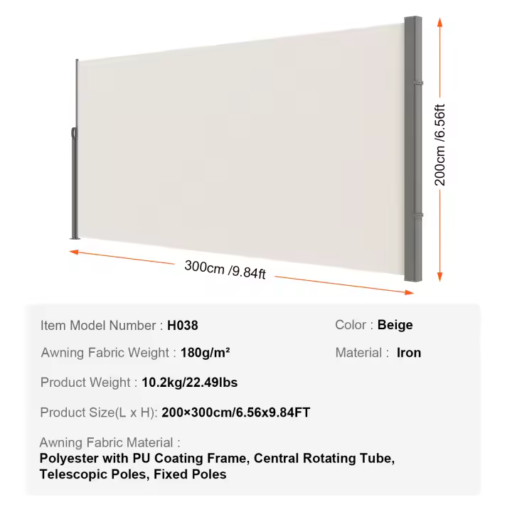 SucceBuy Toldo lateral retráctil, pantalla de privacidad para exteriores, divisor de habitación de poliéster impermeable y pantalla contra el viento - 1