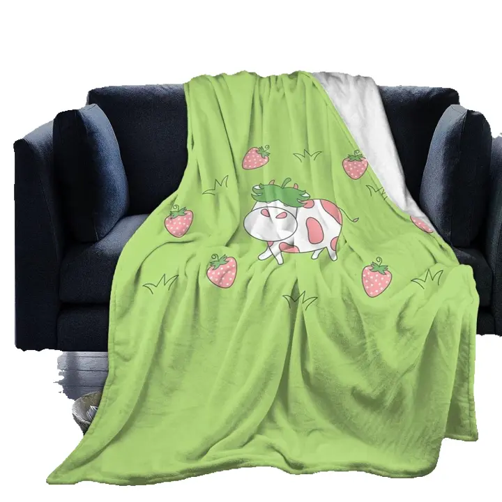 Manta de microforro polar Ultra suave para decoración del hogar, tiro ligero para sofá cama, fresa feliz, vaca, Q31 - 1