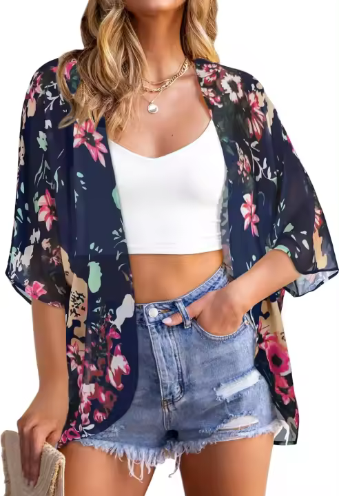 Manga iffon para mujer, top, e - 1