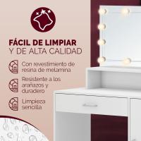 Tocador de Maquillaje Luces Led 110x40x140cm Brillo Regulable Espejo Blanco - details 11