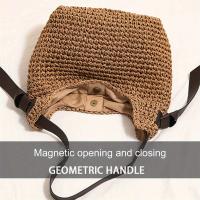Bolso de hombro tejido de paja de gran capacidad para mujer - Material de papel duradero con cierre magnético, forro de poliéster y asas resistentes para playa, viajes, compras - Blanco - details 3