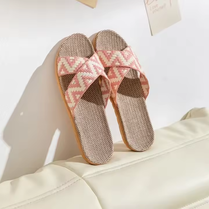 Zapatillas de Lino para Uso Doméstico Suela Gruesa, Tejido de Hierba de Verano, Tejido de Ratán, Casas para Hombres y Mujeres, Antideslizantes y Antiolores para Interiores - 1