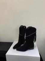 Maillard Botas vaqueras occidentales Botas cortas con flecos retro Botas medianas de tacón puntiagudo Botas ajustadas de otoño e invierno para mujer - details 15