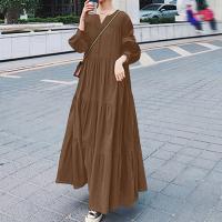Vestido de Swing Largo para Mujer 2024 Cuello en V con Volantes Algodón y Cáñamo Elegante y Suelto - details 6