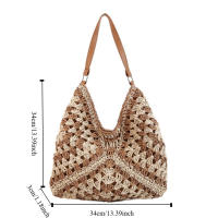 Bolso de ganchillo de paja de verano a la moda, bolso de hombro tejido para ocio en la playa, bolsos de mujer informales para vacaciones, señoras/niñas - details 0
