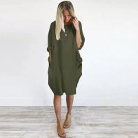 2025 nuevo vestido suelto Casual para mujer con bolsillo moda para mujer vestido sólido cuello redondo Camisetas largas camiseta ropa de calle de talla grande - details 6